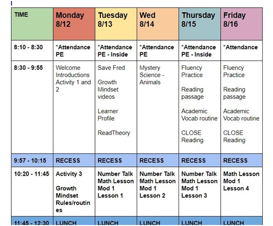 Weekly Lesson Plans Example